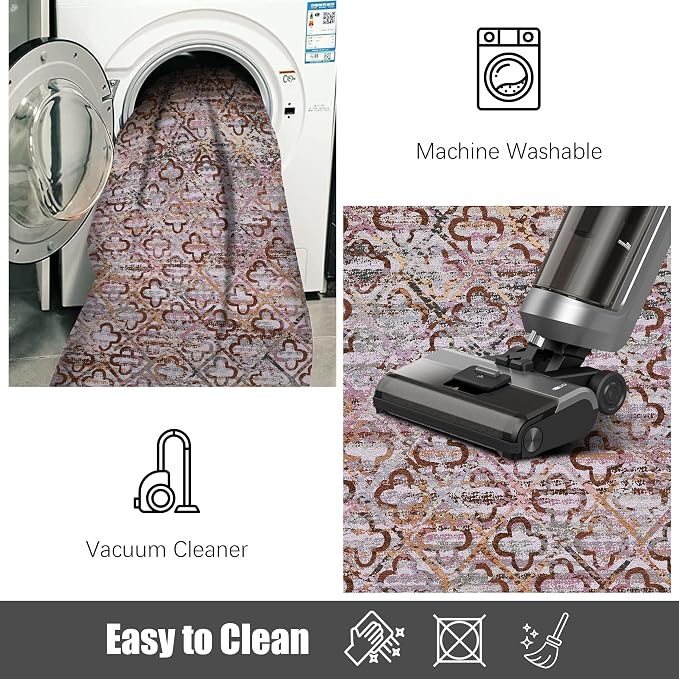 Washable Area Rugs, 5' x 7' - 1/6 Thick - Stain & Water Resistant Non-Slip - Perfect Resistant Rug for Living Room, Bedroom, Nursery, Pet & Child Friendly, Vibrant Colors Rugs, Purple