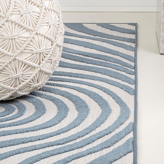 JONATHAN Y Maribo High-Low Abstract Striped Dark Blue/Cream 3x5 Indoor/Outdoor Area Rug for Patio, Backyard, Living Room, Bedroom, Office, Hose-Washable (SCN103E-3)