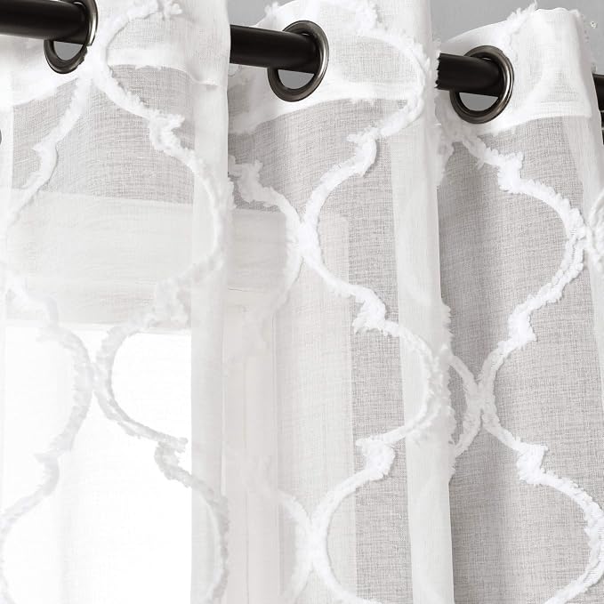 Lush Decor Avon Trellis Grommet Sheer Window Curtain Panels Pair 38" W x 95" L White - Sheer Curtains for Living Room - Modern Farmhouse Bedroom Curtains