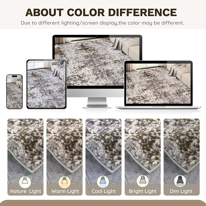 DMOYEST 10x14 Area Rug for Living Room Washable Abstract Indoor Carpet | Neutral Modern Low Pile Rugs Kid & Pet Friendly Large Soft Thin Carpet for Bedroom Dining Room - Dark Brown