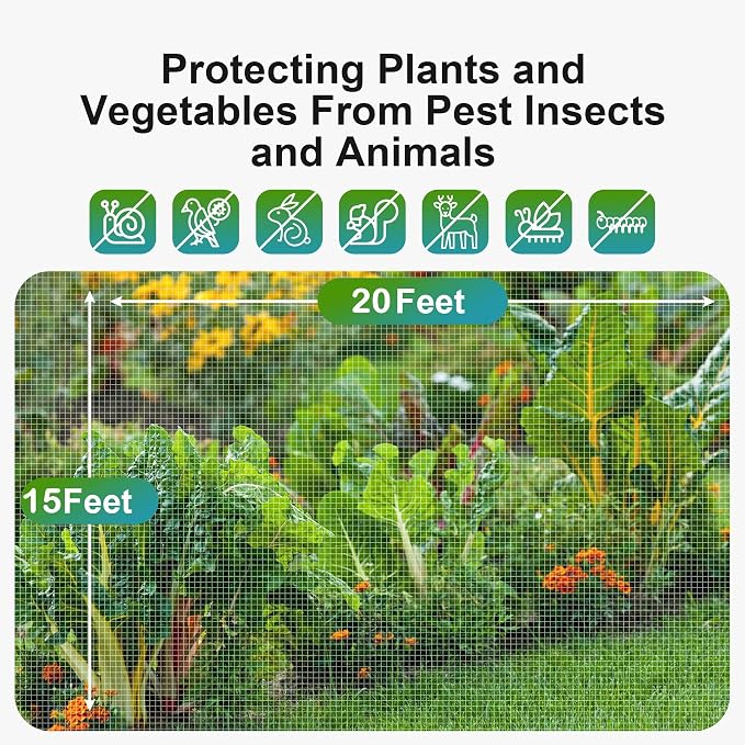 Garden Netting Pest Barrier: Ultra Fine 15'x20' Bug Netting for Garden Protection Row Cover Raised Bed Screen Mesh Greenhouse Mosquito Net, Protecting Tree Plants Vegetable Flowers Fruits