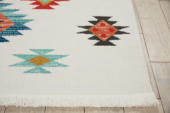 Nourison Home Tribal Decor White 5'3" x 7'6" Area Rug - Easy Clean, Non Shedding, Bed Room, Living Room, Dining Room, Kitchen (5' x 8')