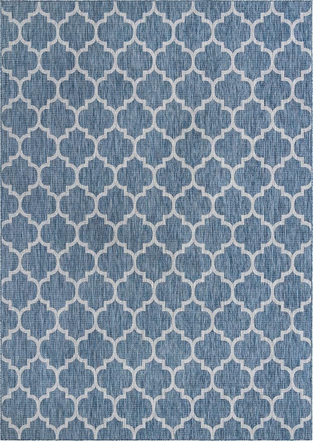 Unique Loom Outdoor Trellis Collection Area Rug (10' x 13' 1" Rectangle, Navy Blue/ Ivory)