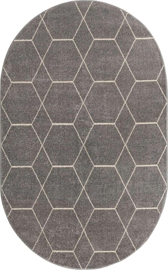 Unique Loom Trellis Frieze Collection Area Rug - Geometric (5' x 8' Oval, Light Gray/ Ivory)