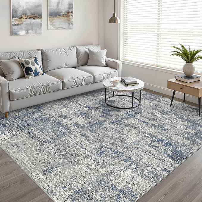 LOONGRUG 6x9 Area Rug Washable Neutral Modern Rug for Living Room Blue Gray | Abstract Soft Stain Resistant Indoor Non-Slip Carpet for Bedroom Nursery Kids Office Playroom Dining Room