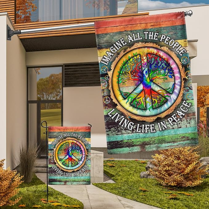 FLAGWIX American Flag-Peace Sign Hippie Flag Imagine All The People Living Life In Peace Flag TPT597F, House Flag (29.5'' x 39.5'')-USA Flags Premium Polyester-Decorative Indoor Outdoor Flag