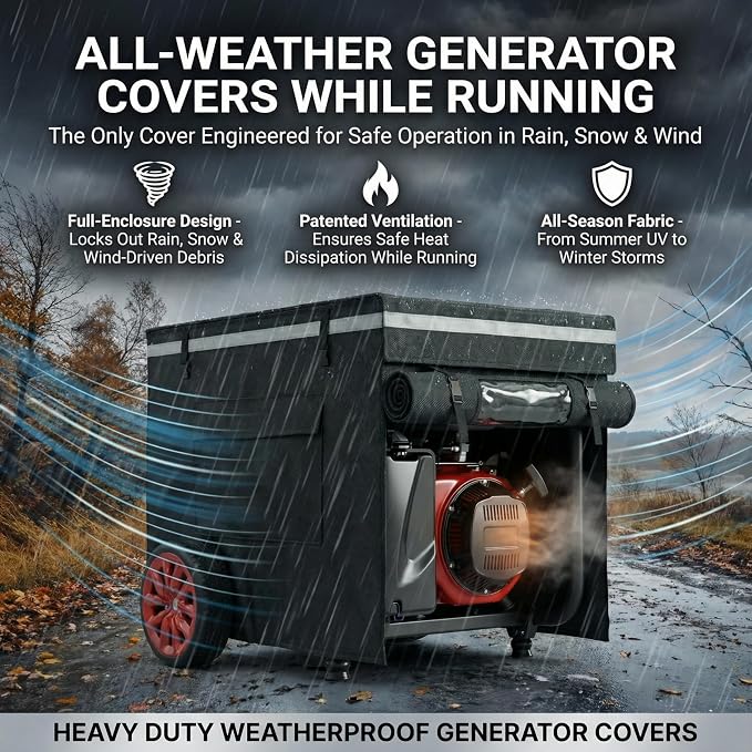 Outdoor Generator Cover While Running – Heavy Duty Waterproof Generator Tent for Portable Use, 900D+210 Double Layer Production, Universal Fit for 3000W-5000W Frame Generators, 26"x20"x20" – Black