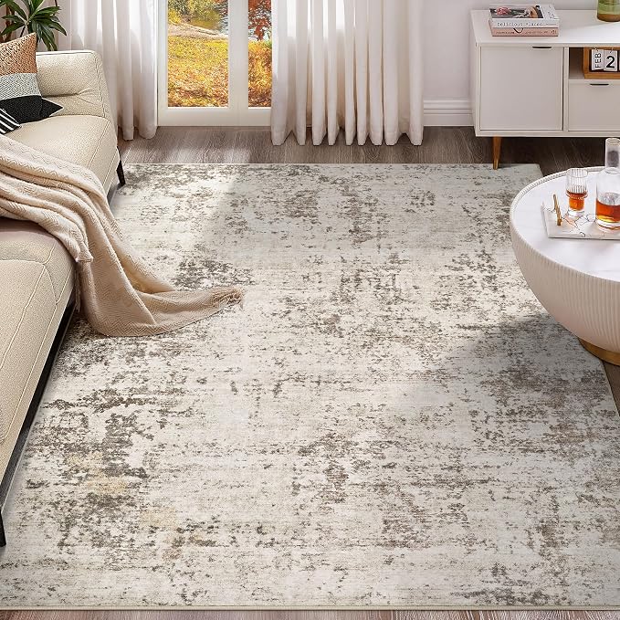 UERMEI 7x9 Area Rug Living Room Rugs - Washable Neutral Modern Abstract Soft Thin Large Rug Indoor Floor No Slip Rug Carpet for Bedroom Under Dining Table Home Office Decor - Dark Brown