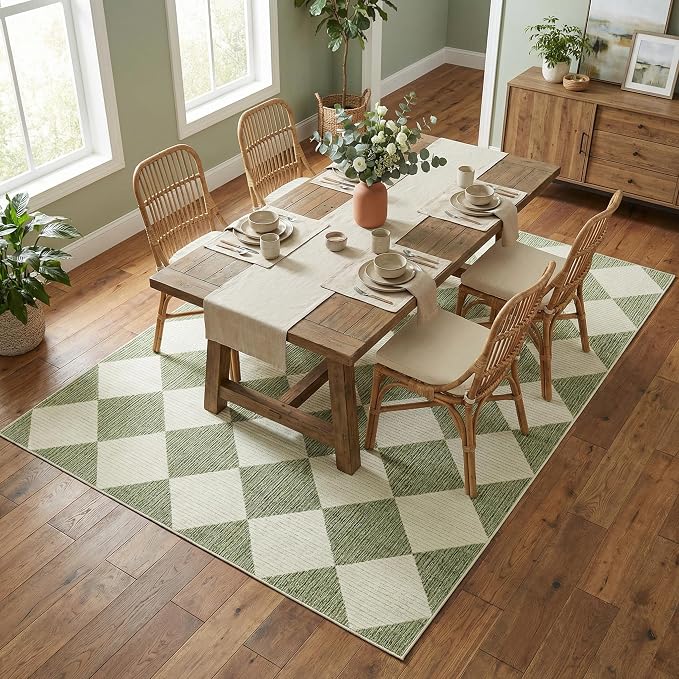 GarveeHome Sage Green Area Rugs 8x10 Living Room Checkered Washable Rug | Large Soft Non Slip Backing Floor Mat Carpet Indoor Thin Rug for Bedroom Dining Room Playroom Nursery Home Decor