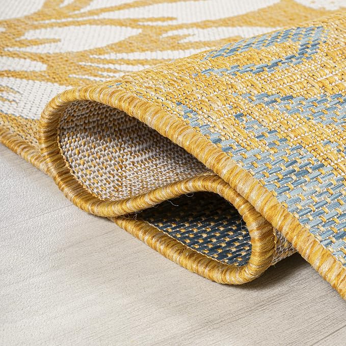 JONATHAN Y Floral Textured Weave Indoor Outdoor Area Rug 3X5 Yellow/Cream, Zinnia Modern for Backyard, Patio, Porch, Easy-Cleaning, High Traffic, Pet-Friendly, Non-Shedding (SMB110G-3)
