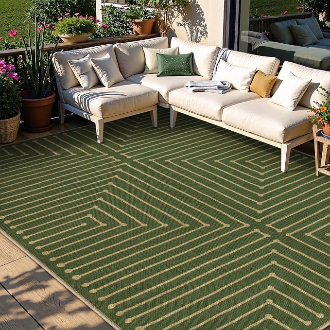 Lahome Neutral Easy Jute 8x10, Black and Brown Living Room Rug | Farmhouse Rhombus Non Slip Non Shedding Floor Carpet for Dining Room Basement