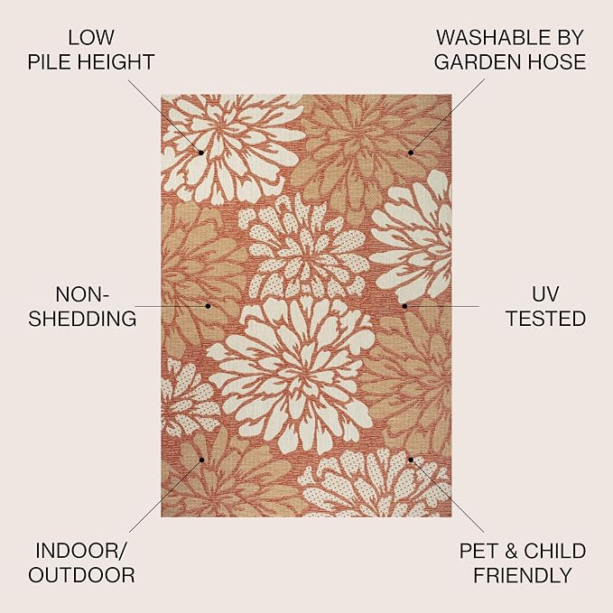 JONATHAN Y Floral Textured Weave Indoor Outdoor Area Rug 3X5 Orange/Cream, Zinnia Modern for Backyard, Patio, Porch, Easy-Cleaning, High Traffic, Pet-Friendly, Non-Shedding (SMB110E-3)