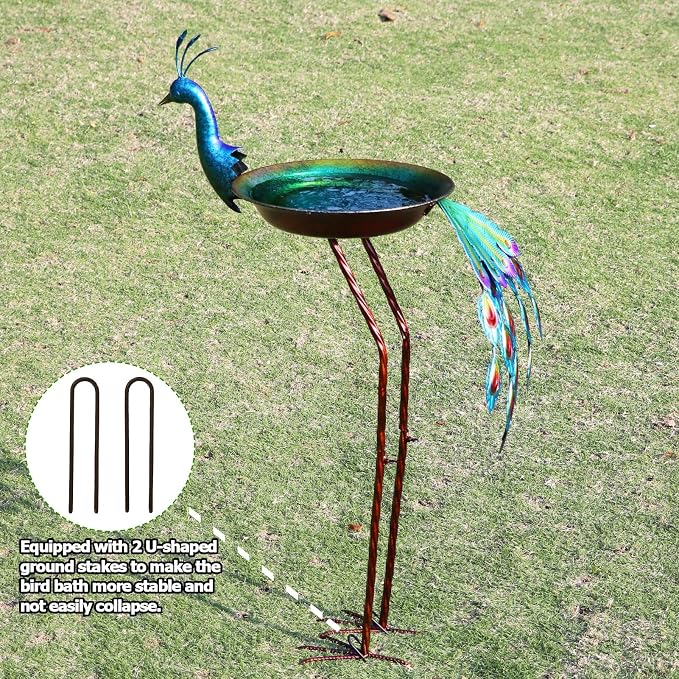 36" H Peacock Bird Baths for Outdoor, Metal Bird Feeder Seed Trayr,Outdoor Bird Bath,Garden Lawn Yard Decor