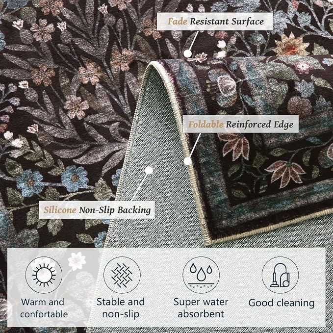 Traditional Design Vintage Floral Area Rug 4 x 6,Washable Area Rugs - Perfect for Living Room, Bedroom, Pet & Child Friendly, Nursery - Stain & Water Resistant Non-Slip, Dining Room Decor