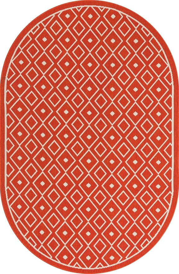 Unique Loom Outdoor Trellis Collection Area Rug - Kafes (5' 3" x 8' Oval, Rust Red/ Ivory)