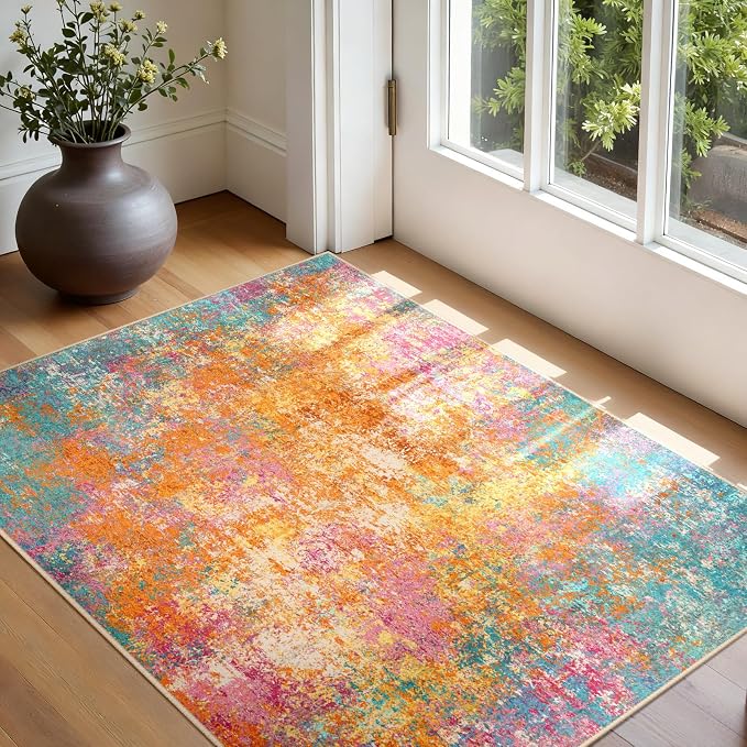 RELEANY Washable 3'x5' Abstract Area Rug for Living Room Starlight | Carpet for Bedroom, Kitchen, Office, Hallway and Entryway, Printed Pattern, Non‑Slip, Soft, Stain‑Resistant, Easy to Clean