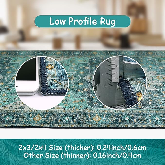 Moynesa Ultra-Thin Washable Teal Non Slip Bathroom Rug - 2x6 Laundry Room Mat, Machine Washable Non-Slip Pet Friendly Carpet Runner for Camper RV Foyer Kitchen Hallway