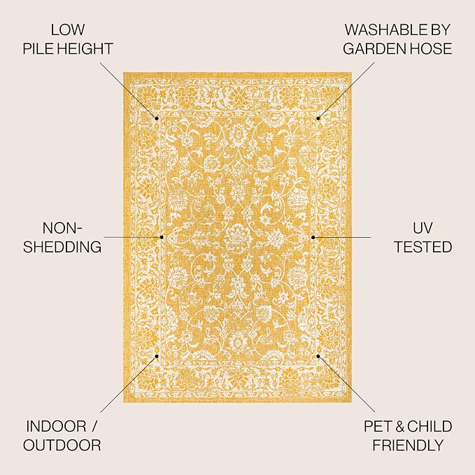 JONATHAN Y Weave Floral Indoor Outdoor Area Rug 8X10 Yellow/Cream, Tela Bohemian Textured for Backyard, Patio, Porch, Easy-Cleaning, High Traffic, Pet-Friendly, Non-Shedding (SMB100E-8)