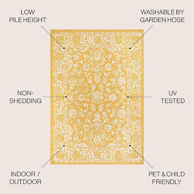 JONATHAN Y Weave Floral Indoor Outdoor Area Rug 5X8 Yellow/Cream, Tela Bohemian Textured for Backyard, Patio, Porch, Easy-Cleaning, High Traffic, Pet-Friendly, Non-Shedding (SMB100E-5)