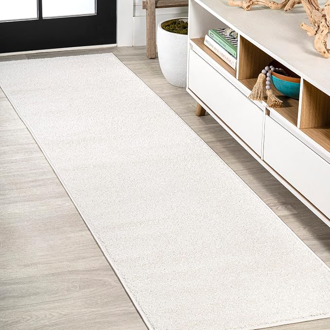 JONATHAN Y Haze Solid Low-Pile Cream Runner Rug 2x10, Coastal,Bohemian,Minimalist,Classic, Easy-Cleaning for Living Room,Bedroom,Kitchen,Pet Friendly,Non-Shedding (SEU100T-210)