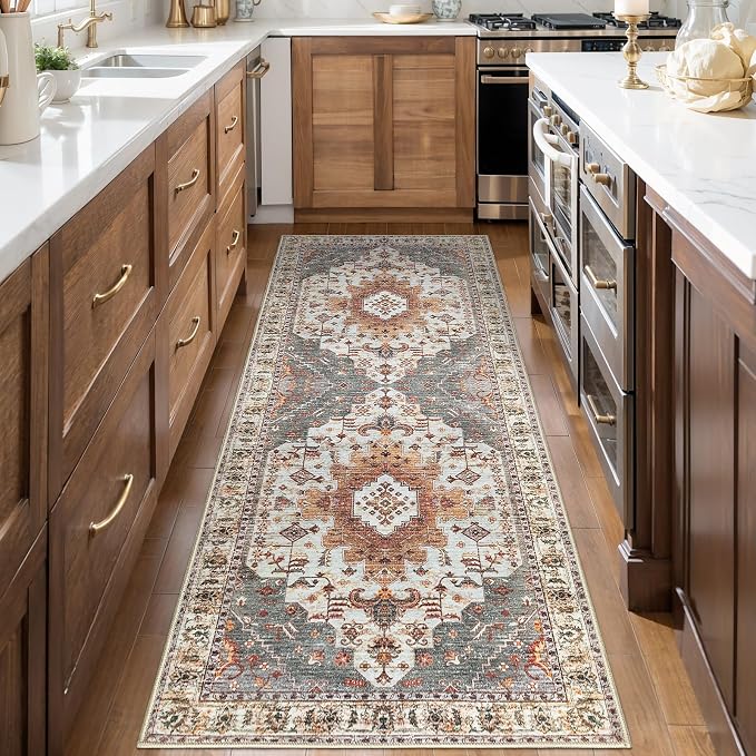 Tangsoo 2x6 Washable Runners Rug for Hallway, Vintage Non Slip Rug Runners | Oriental Soft Low Pile Rug, Boho Print Carpet Farmhouse Runners for Kitchen Bedroom Entryway Bathroom Living Room Turmeric