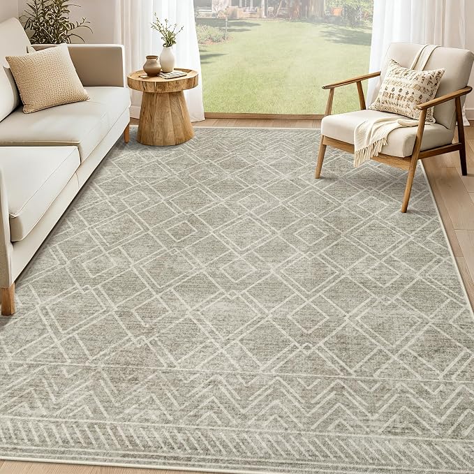Area Rugs 6x9 Living Room Rug: Washable Geometric Moroccan Neutral Rugs Boho Modern Non Slip Area Rug Soft Indoor Floor Low Pile Carpet for Bedroom Nursery Dining Room Home Office (Brown, 6'x9')