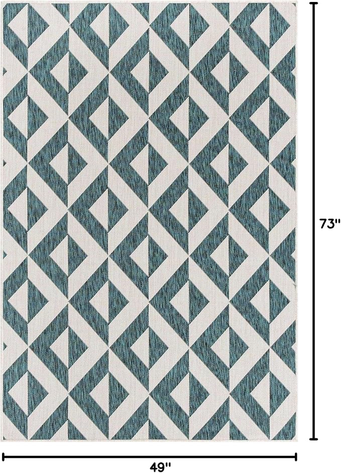 Unique Loom Outdoor Collection Area Rug - Napa (4' 1" x 6' 1" Rectangle, Teal/ Ivory)