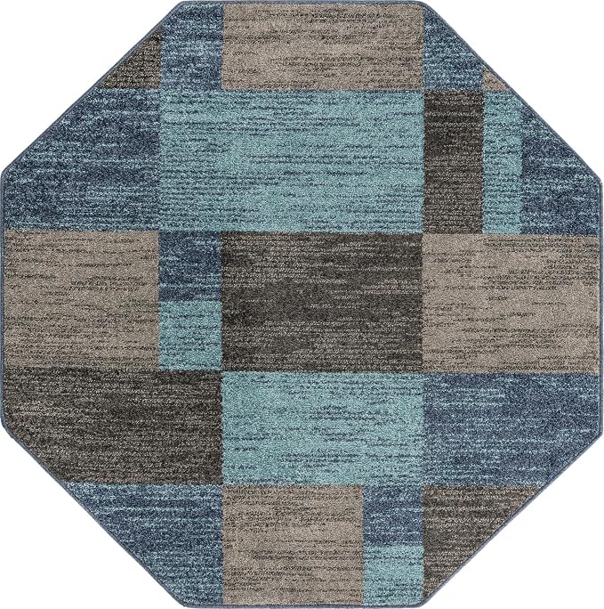 Unique Loom Autumn Collection Area Rug - Providence (5' 3" Octagon, Blue Gray/ Light Brown)
