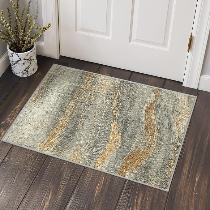 BEIMO 2x3 Washable Doormat Rug for Entryway, Wave Abstract Bronze Gray | Soft Machine Washable Modern Area Rug,Streaks Pattern Non Slip Indoor Small Carpet for Entrance,Bathroom, Bedroom