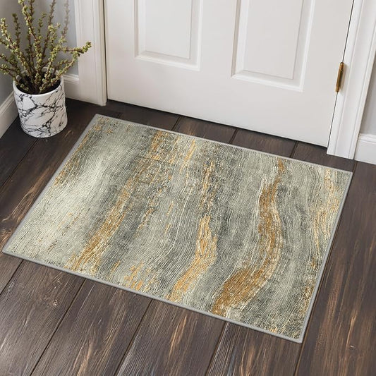 BEIMO 2x3 Washable Doormat Rug for Entryway, Wave Abstract Bronze Gray | Soft Machine Washable Modern Area Rug,Streaks Pattern Non Slip Indoor Small Carpet for Entrance,Bathroom, Bedroom