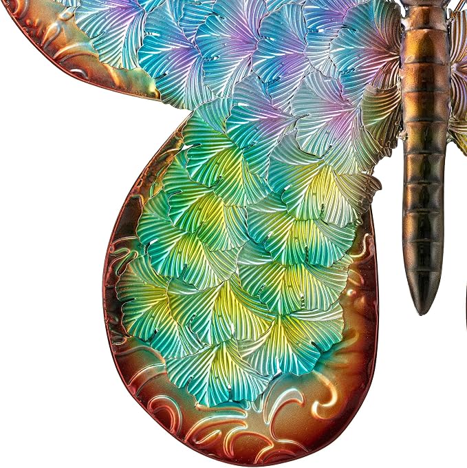 Glitzhome Metal Butterfly Wall Decor, 20 "H Colorful Metal Bionic Butterfly Wall Art with Hand Painted Distressed Finish and 3D Embossed Texture, Outdoor Porch Patio Home Wall Accent