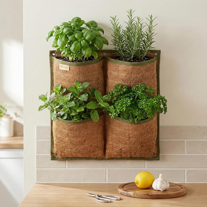 Vertical Garden Planter, 4 Pocket, Vertical Planter, wall planters for Outdoor Plants, Plant wall, Hanging planters for Indoor Plants, for Herbs, Patio Decor, Balcony Decor, Indoor Garden
