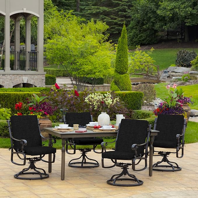 Arden 4-Pack Outdoor Patio Dining Chair Cushion, 20 x 44, Rain-Proof Seat Pad, Fade-Resistant Outdoor Cushion Black Leala
