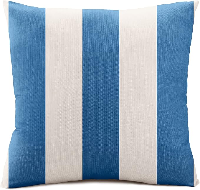 Austin Horn Classics Sunbrella Cabana Stripe White/Blue, Zippered 18-inch x 18-inch Pillow Cover ONLY (Set of 2) Indoor/Outdoor, Fill Sold Seperately