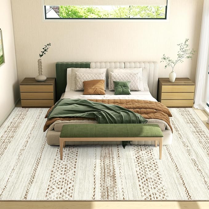 Miukiki 9x12 Area Rug for Living Room, Washable Non Slip Moroccan Rug Brown | Large Soft Rug for Kitchen Bedroom Dining Room Office, Low Pile Indoor Floor Carpet Home Decor 9'x12'
