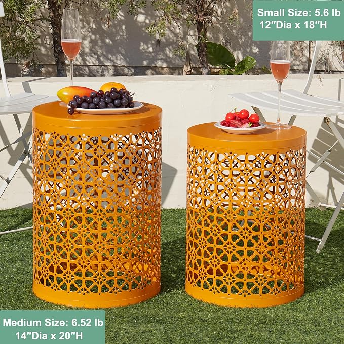 Y&M Outdoor Side Tables Set of 3, Metal Stacking Accent Tables, Round Patio Side End Tables for Outside, Poolside, Garden, Balcony, Indoor & Outdoor, Orange