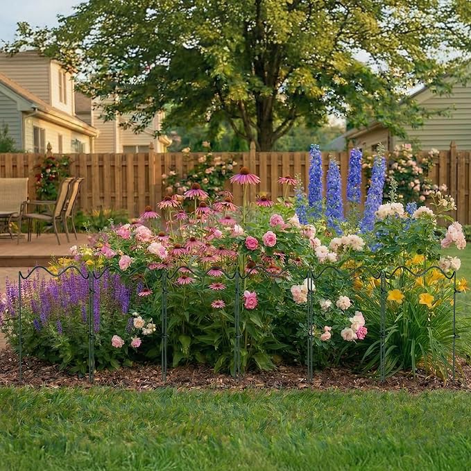 6 Pack Plant Support Stakes, Wavy Metal Garden Plant Stake, Peony Cages and Supports, 10"(W) x 16" (H) Flower Support Ring for Peonies, Hydrangea
