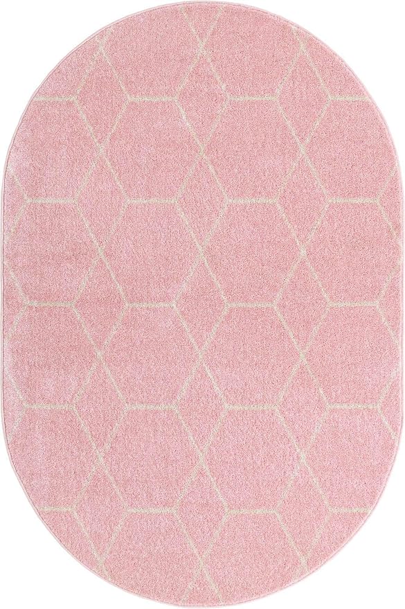 Unique Loom Trellis Frieze Collection Area Rug - Geometric (4' x 6' Oval, Light Pink/ Ivory)