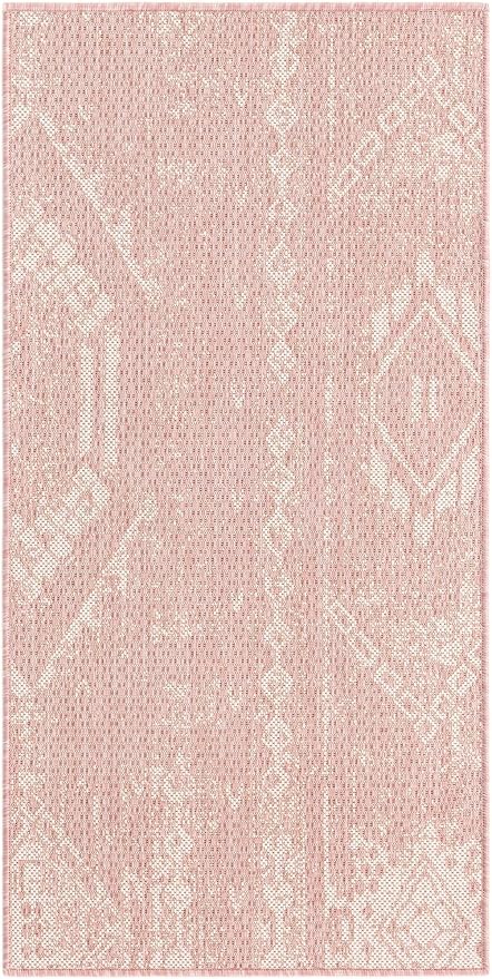 Unique Loom Outdoor Bohemian Collection Area Rug - Anthro (2' x 4' 1" Runner, Pink/ Ivory)