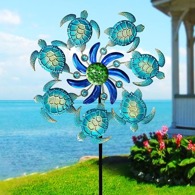 Sea Turtle Wind Spinners Garden Stake, 39" Turtles Wind Spinner Outdoor Decorations- Metal Green Outside Lawn Stake Wind Sculptures for Yard Patio,Lawn & Garden Art Decor