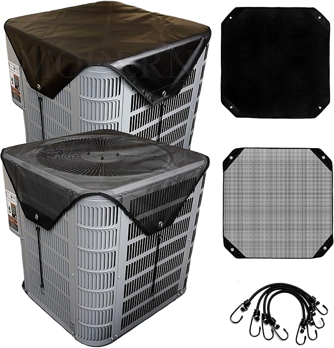 MODERN WAVE - 2 (Two) Central Air Conditioner Covers for Outside Units 36 x 36 inch - 1 (One) Top Universal Mesh Cover and 1 (One) Winter Waterproof Outdoor AC Defender Cover (Black, 36" x 36")