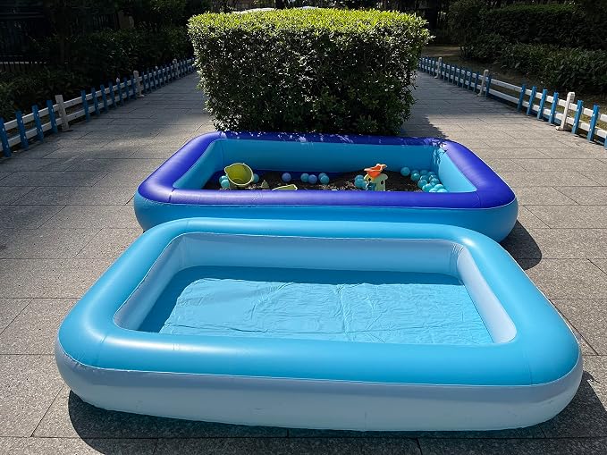 Inflatable Splash Pool for Kids, Plastic Wading Pools Outdoor, Large Sensory Sand & Water Play Pit for Toddlers, Kiddie Small Swimming Pool with Air Pump, Sand Box Backyard (53"*35"*9")