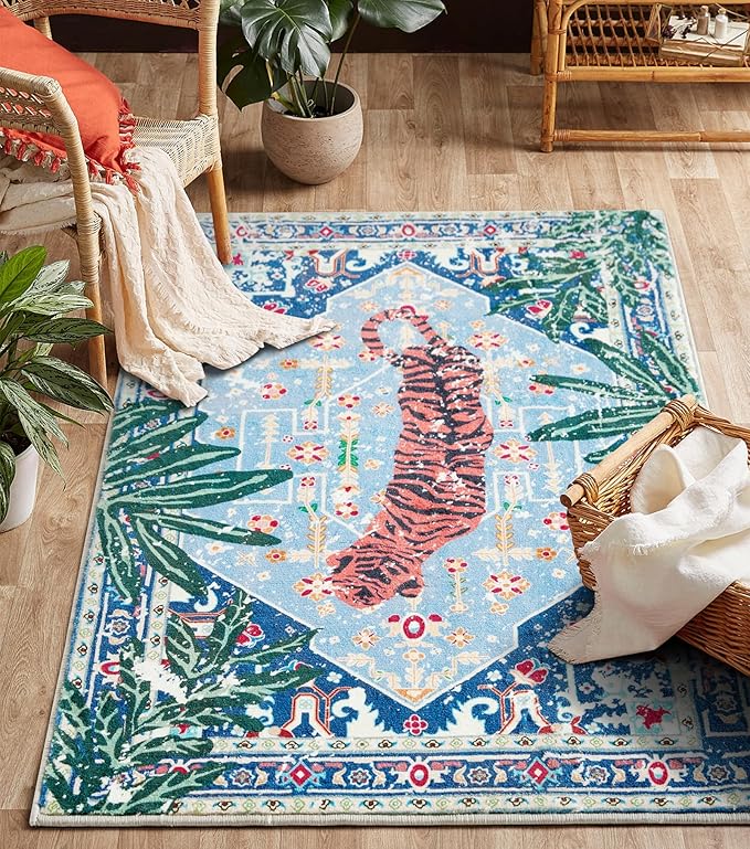 Vintage Rugs Boho Abstract Tropical Jungle Leopard 4x6 Area Rugs Accent Oriental Carpet for Bedroom Kitchen Dining Living Room Modern Indoor Entry Entrance Floor Rug Washable