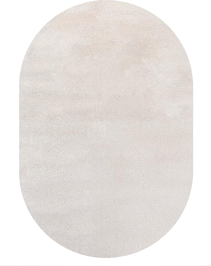 JONATHAN Y Haze Solid Low-Pile Ivory 4x6 Oval Indoor Area Rug, Coastal,Bohemian,Minimalist,Classic, Easy-Cleaning for Living Room,Bedroom,Kitchen,Pet Friendly,Non-Shedding (SEU100D-4OV)