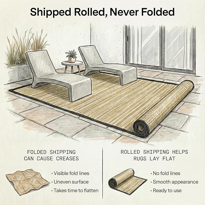 Fab Habitat Outdoor Rug - Waterproof, Fade Resistant, Crease-Free - Premium Recycled Plastic - Neutral Striped - Patio, Porch, Deck, Balcony - Cancun Shadow - Sand & Black - 5 x 8 ft
