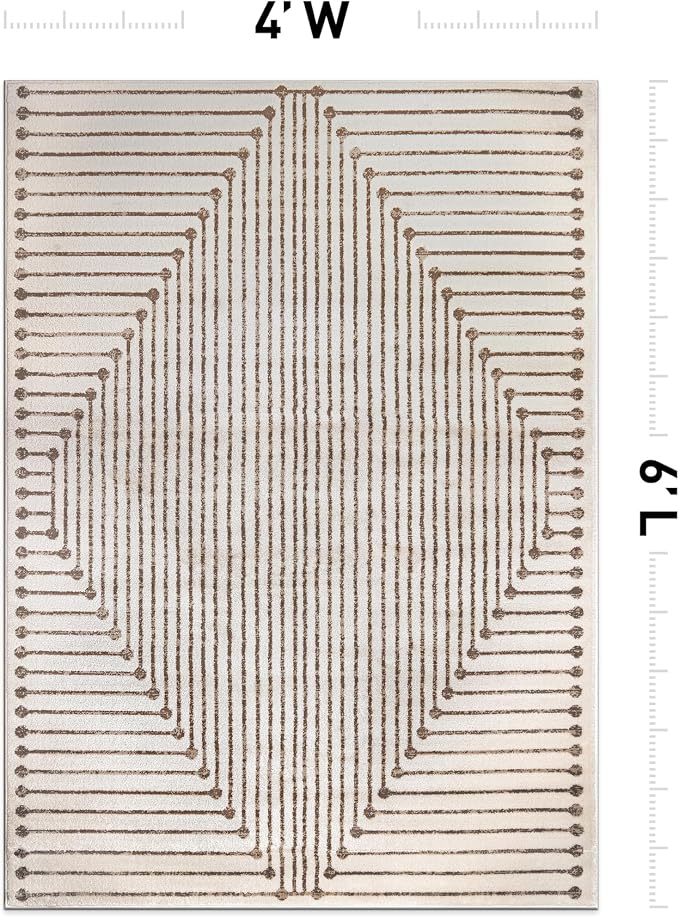 Rugshop Abstract Line Pattern Neutral Decor Area Rug Beige 4' x 6' | Rectangular, Size 4' x 6', Living Room, Bedroom, Dining Room, Home Office, Kitchen, Entryway, Hallway, Nursery, Kids Room