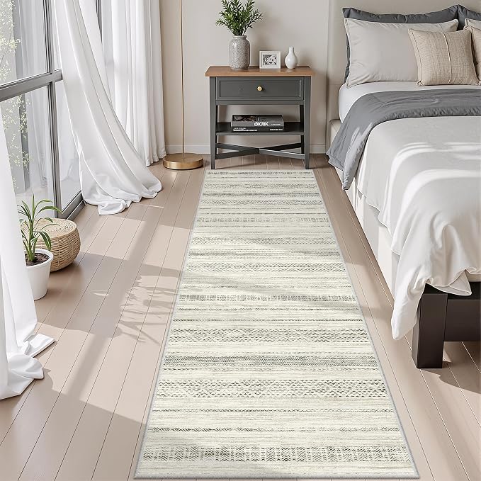 Miukiki Hallway 2x8 Runner Rug Washable Non Slip Kitchen Rug Grey | Soft Low Pile Long Floor Runner for Entryway Bedroom Laundry Room, Indoor Foldable Carpet with Rubber Backing 2'x8'