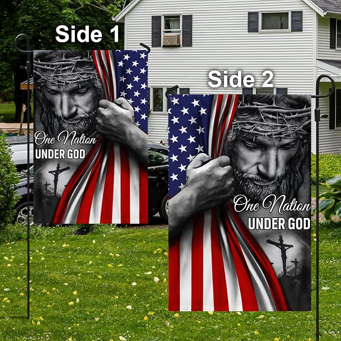FLAGWIX Christian Patriot American Flags, One Nation Under God Christian Flag - 4th of July Decorations for Home, Outside Flag, Garden Flag 12x18 - Double Sided, Heavy Duty Canvas Indoor Outdoor Flag