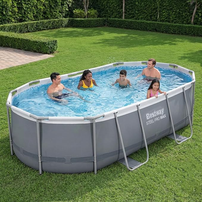 Bestway Steel Pro MAX - 16' x 10' x 42" - Oval Above Ground Swimming Pool Set, ClickConnect Frame, Tritech, Filter Pump-Ladder-Cover, 2,893 Gal Water