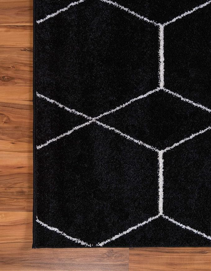 Unique Loom Trellis Frieze Collection Area Rug - Geometric (7' 1" x 10', Black/ Ivory)